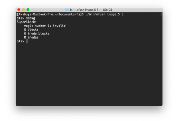 AFS file system terminal output