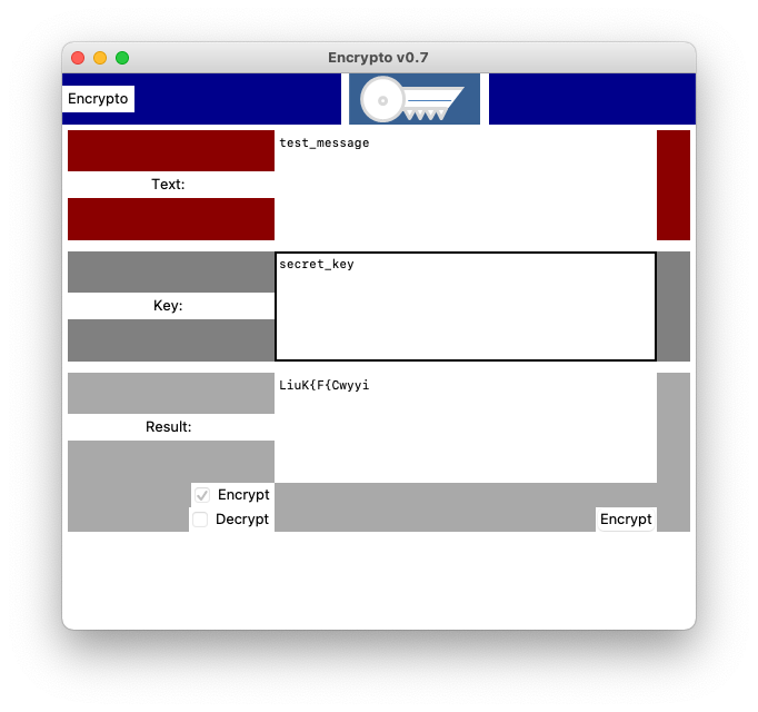 Encrypto GUI showing encryption interface