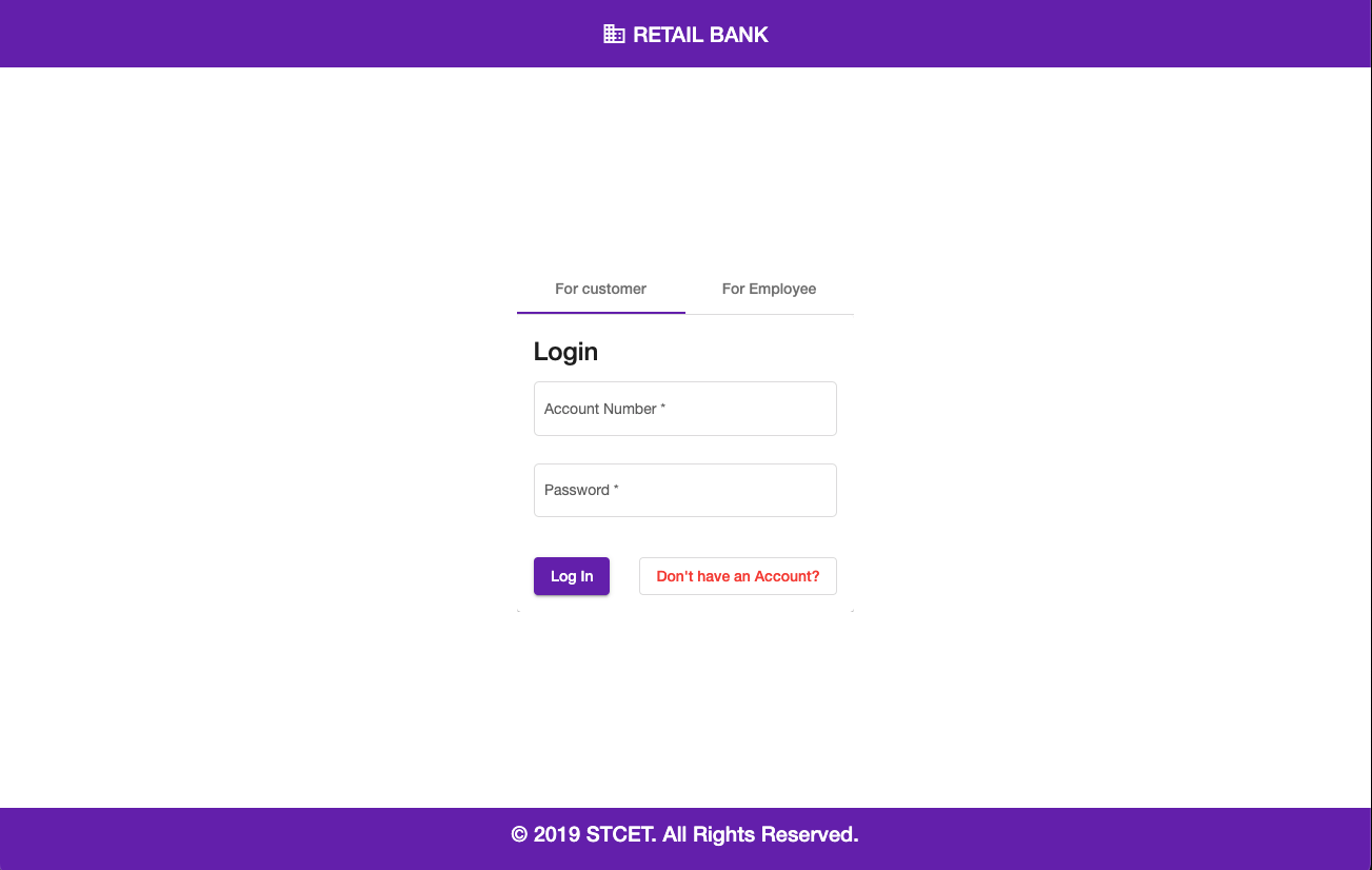 Retail Bank dashboard