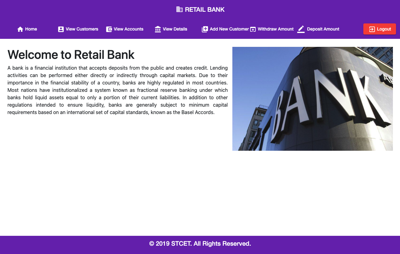 Retail Bank admin panel